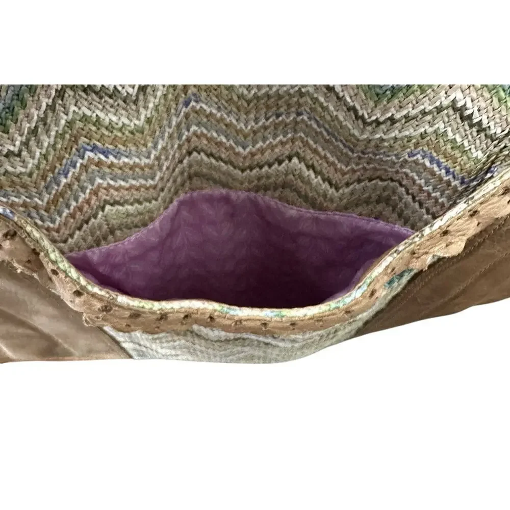 Sigrid Olsen Colorful Leather Hobo Bag Braided Handles Boho Hippie Festival